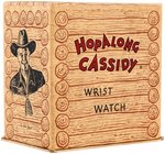 "HOPALONG CASSIDY WRIST WATCH" ON SADDLE IN DISPLAY BOX.