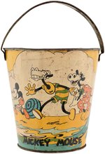 "MICKEY MOUSE" RARE SAND PAIL FEATURING DISNEY CHARACTERS BEACH SCENE.