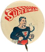 "SUPERMAN" SECOND PINBACK BUTTON WITH "ACTION COMICS" AD ON REVERSE.