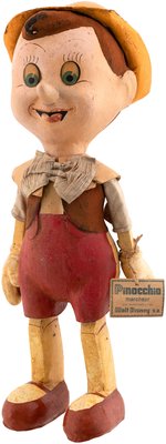PINOCCHIO RARE FRENCH COMPOSITION WALKING DOLL WITH STRING TAG.
