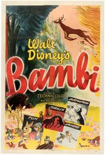 "BAMBI" LINEN-MOUNTED MOVIE POSTER.