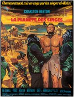 "PLANET OF THE APES" LINEN-MOUNTED FRENCH ONE PANEL MOVIE POSTER.