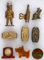 PENCIL SHARPENERS (9) OF METAL AND CATALIN PLASTIC INCLUDING FIGURALS.