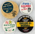 KANSAS CITY AND OAKLAND A'S FOUR BUTTONS.