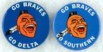 AIRLINES AND BRAVES PAIR OF MUCHINSKY BOOK PHOTO EXAMPLE BUTTONS.