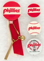 "PHILLIES" FOUR TEAM NAME BUTTONS ALL MUCHINSKY BOOK PLATE PHOTO EXAMPLES.