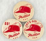 PHILLIES (3) LARGE LOGO BUTTONS ALL MUCHINSKY BOOK PHOTO EXAMPLES.