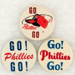 "GO PHILLIES GO" (3) 1960s ERA BUTTONS ALL MUCHINSKY BOOK PHOTO EXAMPLES.