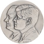 SILVER AND BRONZE KENNEDY/JOHNSON JUGATE MEDALS BY SCULPTOR PHILIP KRACZKOWSKI.