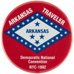 CLINTON 1992 NATIONAL CONVENTION "ARKANSAS TRAVELER" BUTTON, LUGGAGE TAG AND LETTER.