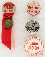 RED SOX (4) INCLUDING 1950 BOOSTER BUTTON AND MUCHINSKY BOOK PLATE EXAMPLE.