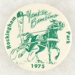 CARTOON BASEBALL BAT WITH LETTER "B" HAT 1975 HORSE RACING BUTTON.