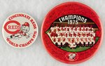 REDS TWO 1975 CHAMPIONS BUTTONS MUCHINSKY BOOK PHOTO EXAMPLES.