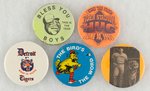 TIGERS (5) DIVERSE 1980s-EARLY 1990s BUTTONS ALL MUCHINSKY BOOK PHOTO EXAMPLES.