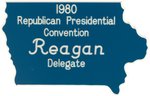 REAGAN PAIR OF SCARCE 1980 DIECUT IOWA DELEGATE BADGES.