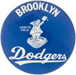 "BROOKLYN DODGERS / EBBETS FIELD" RARE 6" BUTTON FROM THE MID-1950s.