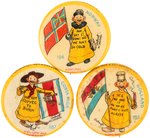 YELLOW KID FLAG SERIES BUTTON TRIO C. 1897 FROM HIGH ADMIRAL CIGARETTES.