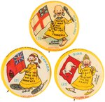 YELLOW KID THREE FLAG SERIES BUTTONS C. 1897.