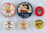 ICE CREAM SIX BUTTONS WITH CHARACTERS: SKEEZIX, ANDY GUMP, HOPPY & MORE 1930s-1950s.