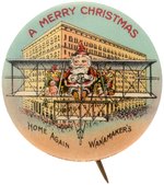 SANTA IN BI-PLANE C. 1910 BUTTON FROM PHILADELPHIA'S FAMOUS WANAMAKER'S STORE.