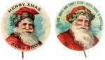 SANTA TWO DIFFERENT EARLY BUTTONS WITH HIM IN HOLLY SPRIG ACCENTED HAT.