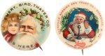 SANTA WITH YOUNG GIRL C. 1910 AND SANTA WITH CANDLESTICK PHONE C. 1920 BUTTONS.