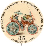 "CLEVELAND'S ORPHANS' AUTOMOBILE OUTING DAY" RARE 1908 BUTTON W/SERIAL NUMBER.