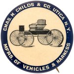 CHILD'S VEHICLES AND HARNESS UTICA NY RARE BUGGY MAKERS BUTTON.