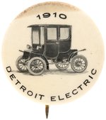 DETROIT ELECTRIC 1910 RARE BUTTON SHOWING EARLY 20TH CENTURY VEHICLE.