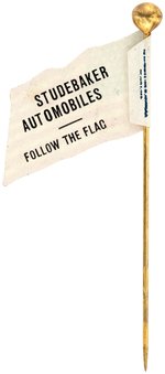 STUDEBAKER C. 1907-11 DEALER'S BUTTON PLUS C. 1914 AMERICAN FLAG STICKPIN.
