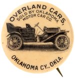 OVERLAND CARS EARLY RARE BUTTON C. 1906-1912 FROM OKLAHOMA CITY DEALER.