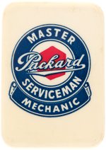 PACKARD MOTOR CARS CELLULOID AND PACKARD MASTER SERVICEMAN BADGE.