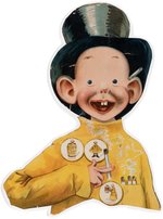 THE YELLOW KID HIGH ADMIRAL CIGARETTES ADVERTISING CUT-OUT WITH BUTTON IMAGES.