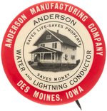 RARE BUTTON FOR THE "ANDERSON WATER AND LIGHTNING CONDUCTOR" C. 1900-12.