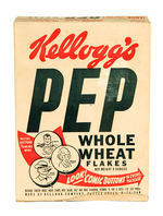 "KELLOGG'S PEP" CEREAL BOX FEATURING SUPERMAN/PEP PINS.