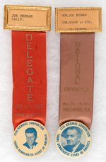 PAIR OF KENNEDY AND JOHNSON "YOUNG DEMOCRATS OF AMERICA" CONVENTION RIBBON BADGES.