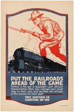 WORLD WAR I GRAPHIC POSTERS BY ERNEST HAMLIN BAKER CALLING ON RAILROAD MEN TO DO THEIR PART.