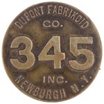 DU PONT PAIR OF STERLING WATCH FOBS PLUS WORKER BADGE FROM FABRIKOID PLANT.