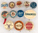 PRE-PROHIBITION 12 BUTTONS ADVERTISING BEER INCL. BUD, MILLER, SCHELL, ETC.