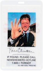 CLINTON 1992 TRAVELING PRESS VERY LIMITED SATIRICAL TAG.