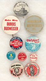 BEER ADVERTISING TEN BUTTONS C. 1933-1950s.