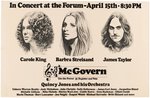 1972 GEORGE McGOVERN CAMPAIGN CONCERT POSTER WITH BARBRA STREISAND, CAROLE KING & JAMES TAYLOR.