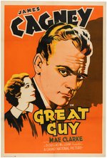 "GREAT GUY" JAMES CAGNEY LINEN-MOUNTED ONE SHEET MOVIE POSTER.