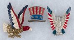 UNCLE SAM'S TOP HAT AND TWO OUTSTANDING RHINESTONE EAGLE WWII PINS.