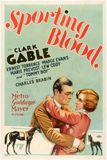 "SPORTING BLOOD" CLARK GABLE LINEN-MOUNTED ONE SHEET MOVIE POSTER.