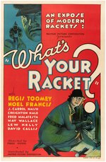 "WHAT'S YOUR RACKET?" LINEN-MOUNTED ONE SHEET MOVIE POSTER.