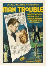 "MAN TROUBLE" LINEN-MOUNTED ONE SHEET MOVIE POSTER.