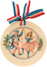 UNCLE SAM AND MISS LIBERTY DANCING TO CELEBRATE 1898 STREET FAIR CELLO FOB.