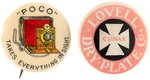 FOUR EARLY PHOTOGRAPHY BUTTONS INCLUDING POCO CAMERA, LOVELL PLATES & KODAK 1915.