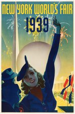 "NEW YORK WORLD'S FAIR 1939" LINEN-MOUNTED TRAVEL POSTER.